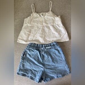 H&M Kid Outfit White Camisole top & Blue Jean Short 12y